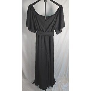 SCOMCHIC Black Off Shoulder Maxi Dress Sz 2XL Boho Flutter Sleeve Tie Waist